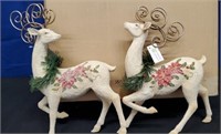 Set of 2 Deer with Poinsettia Design