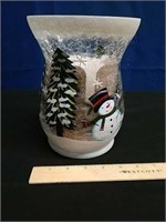 Box Glass Snowman Candle Holder w/ Flameless