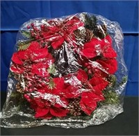 Box Poinsettia Wreath w/Pine Cones