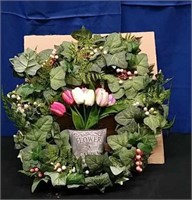 Box Tulip in Bucket Spring Wreath, new in box