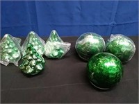 Set of 6 Illuminated mercury Glass Trees & Spheres