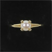 14K Yellow gold vintage pearl ring, size 7