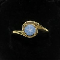 14K Yellow gold light blue star sapphire ring,