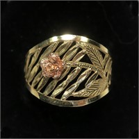 10K Yellow gold floral band with rose gold flower,