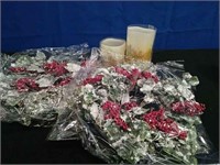 2 Boxes-Frosted Leaves & Berries Candle Wreaths,