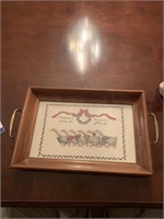 Tapestry Goose Tray and 3 Willow Tree Fugurines