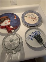 Snowman plates, pumpkin cookie jar