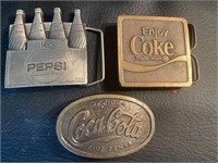 Coca Cola & Pepsi soda belt buckles