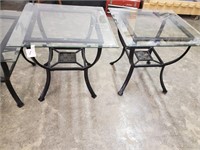 Set of 2 end stands and coffee table w/ glass tops