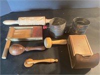 Vintage kitchen lot sifters rolling pin darners