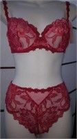 Simone Perele red lace bra 30D thong int size 3