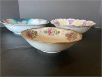 3 antique porcelain floral bowls