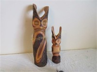 Hand carved and signed wooden owls