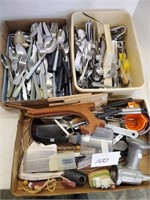 3 trays of Kitchen and silverware items