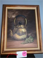 OIL ON CANVAS TEAPOT AND GRAPES ART WORK