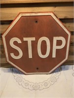 OLD METAL STOP SIGN WITH RAISED LETTERS