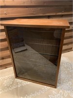 WOOD DISPLAY CASE WITH GLASS FRONT & SHELVES