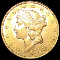 1907 $20 Gold Double Eagle CLOSELY UNCIRCULATED