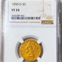 1850-D $5 Gold Half Eagle NGC - VF20
