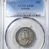 1893 Isabella Silver Quarter PCGS - XF40