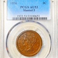 1856 Braided Hair Large Cent PCGS - AU53 "SLANT 5"