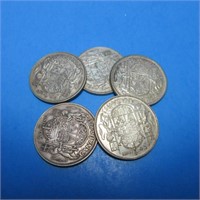 SILVER 50 CENT COINS - 5 COINS