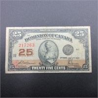 25 CENTS 1923 DOMINION OF CANADA  BANKNOTE