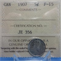 1907 SILVER 5 CENTS - ICCS GRADED