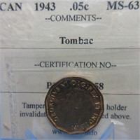1943 TOMBAC 5 CENTS CANADA - GRADED MS63