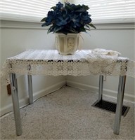 Glass Top Side Table & Flower Arrangement