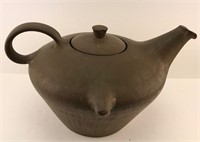 Large hand-crafted pottery teapot Signed illegibly