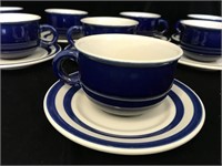 8 cups and saucers SQUARE DANCE BLUE by Mikasa