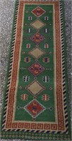 Green ground Persian Style wool rug runner 8x2.5