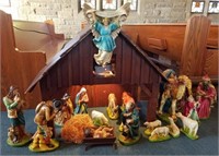 Nativity Set w/Wooden Stable, Very Large