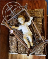Baby Jesus In A Manger & Mini Straw Bales