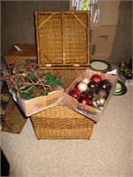 Wicker Basket with assorted Christmas decor