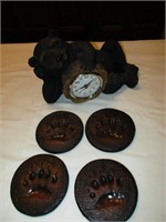 Bear Clock & Bear Paw Print Coasters
