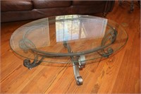 OVAL GLASS AND METAL COFFEE TABLE