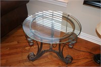 ROUND GLASS AND METAL SIDE TABLE