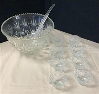 Crystal punch bowl and 8 cups