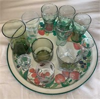 Miscellaneous glasses and tray