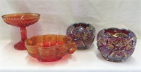 Rose Bowls-Carnival reprod- 2 red-orange bowls