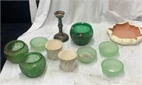 Miscellaneous green glass items
