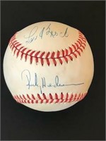 Ricky Henderson / Lou Brock autographed baseball,