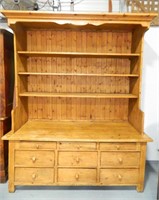 Unusual Early Pine Two Piece Hutch