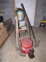 STEP LADDER, 2 GAS CANS, MISC.