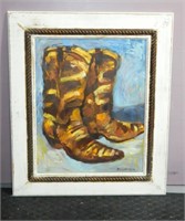 Artist Signed Oil on Canvas of Cowboy Boots