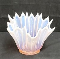 Vintage pink and white glass vase