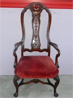 Walnut Carved Queen Anne Arm Chair