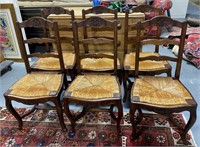 Set of Six Oak Rush Seat Flower Basket Chairs